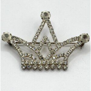 Vintage glass rhinestone crown brooch pin